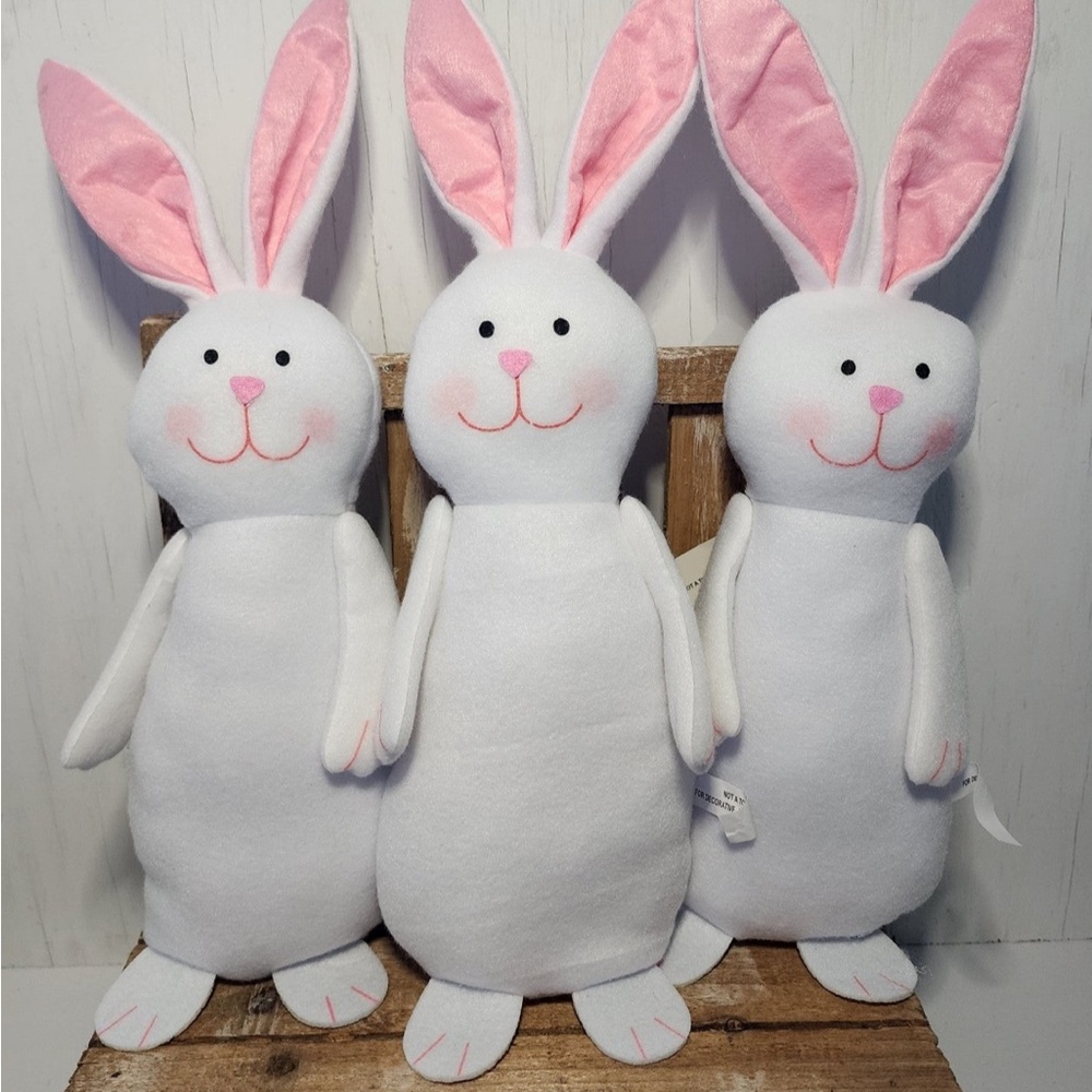 (3) 14" Plush stuffed animal Easter Bunnies bunny Home Decor Craft Personalize